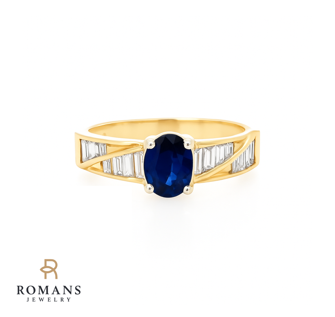 Sapphire Diamond Ring 18K Two Tone .86CT