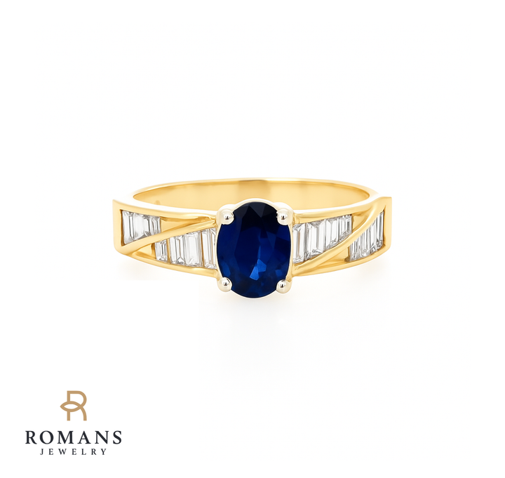 Sapphire Diamond Ring 18K Two Tone .86CT