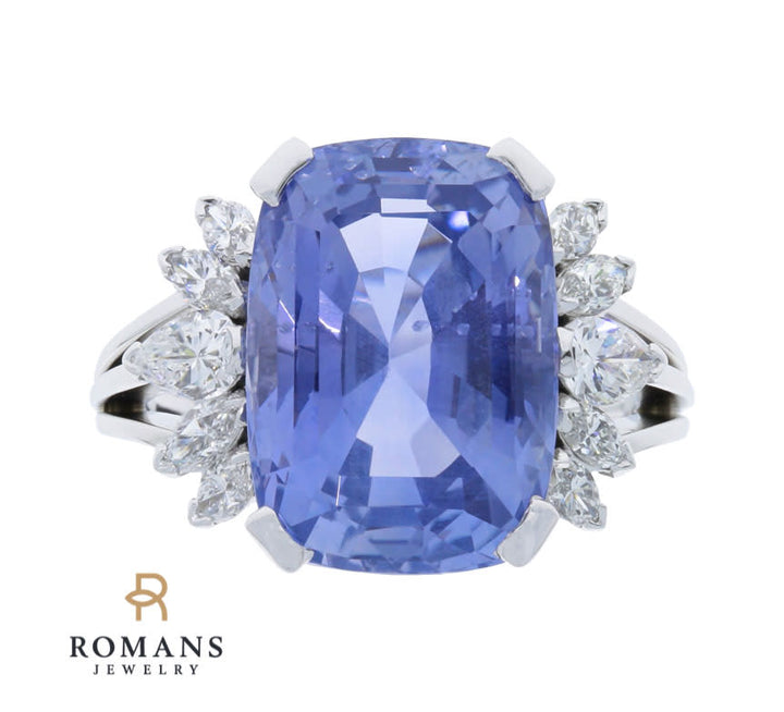 Sapphire Diamond Ring Natural GIA NO HEAT 14K White Gold 10.28CT