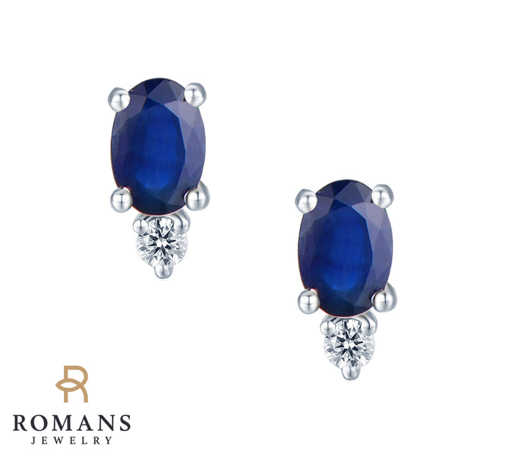 Sapphire Diamond Stud Earrings 14K White Gold 1.20CTW