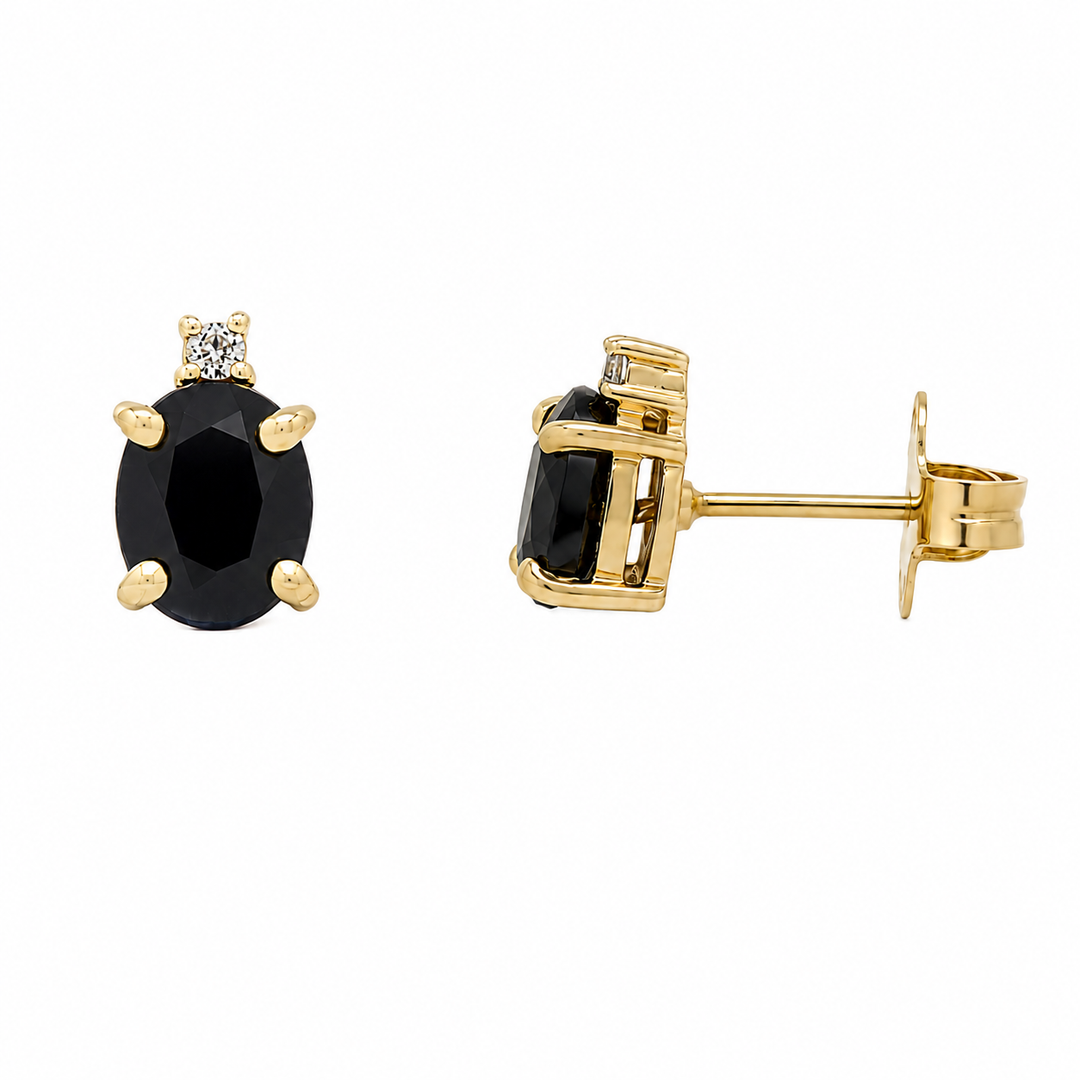 Sapphire Diamond Stud Earrings 14K Yellow Gold 0.72CTW
