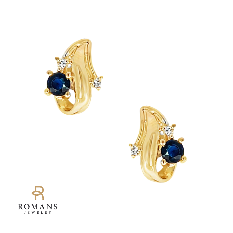 Sapphire Diamond Swirl Studs 14K Yellow Gold .42CTW