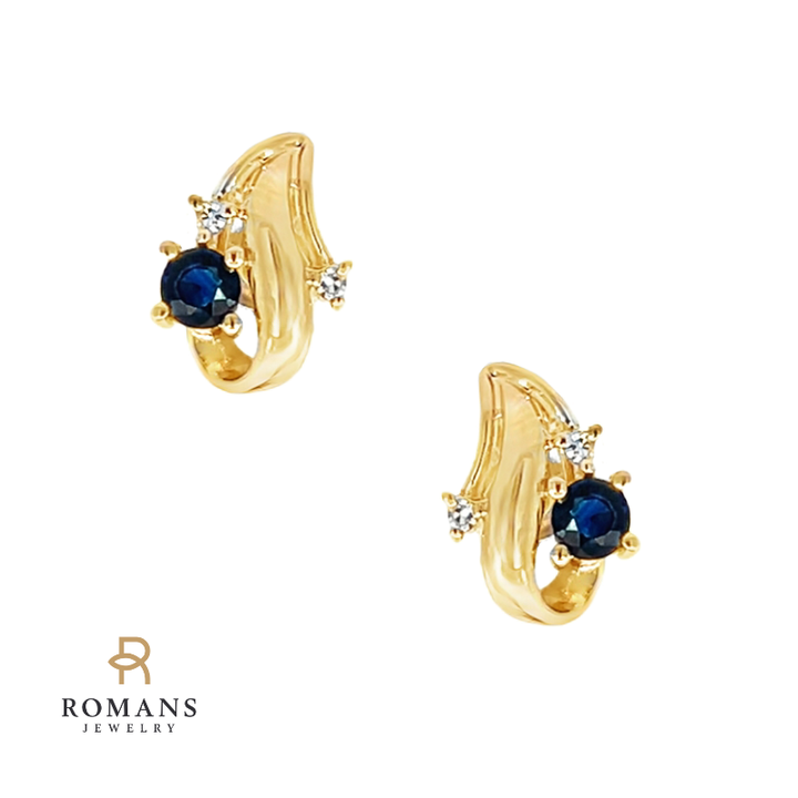 Sapphire Diamond Swirl Studs 14K Yellow Gold .42CTW