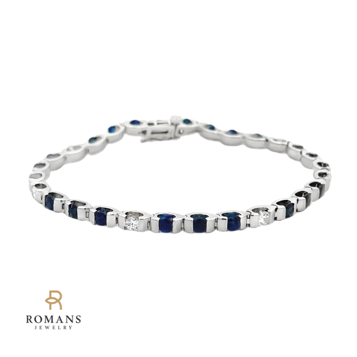Sapphire Diamond Tennis Bracelet 14K White Gold 2.64CT