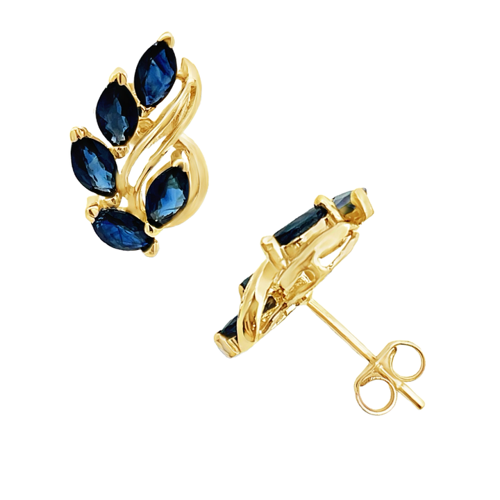 Sapphire Nature Inspired Earrings 14K Yellow Gold 1.20CT