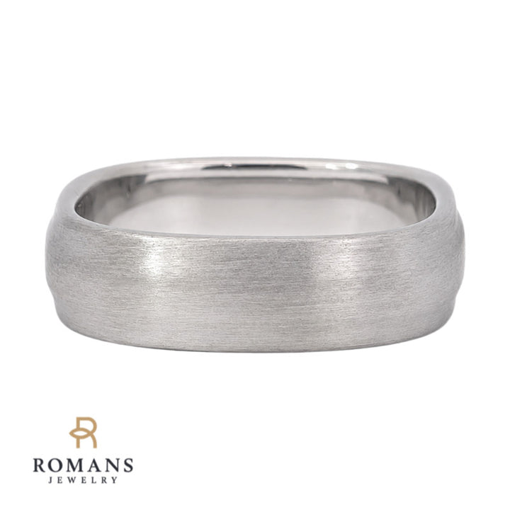 Satin Finish Cushion Shape Band 6MM 18K White Gold