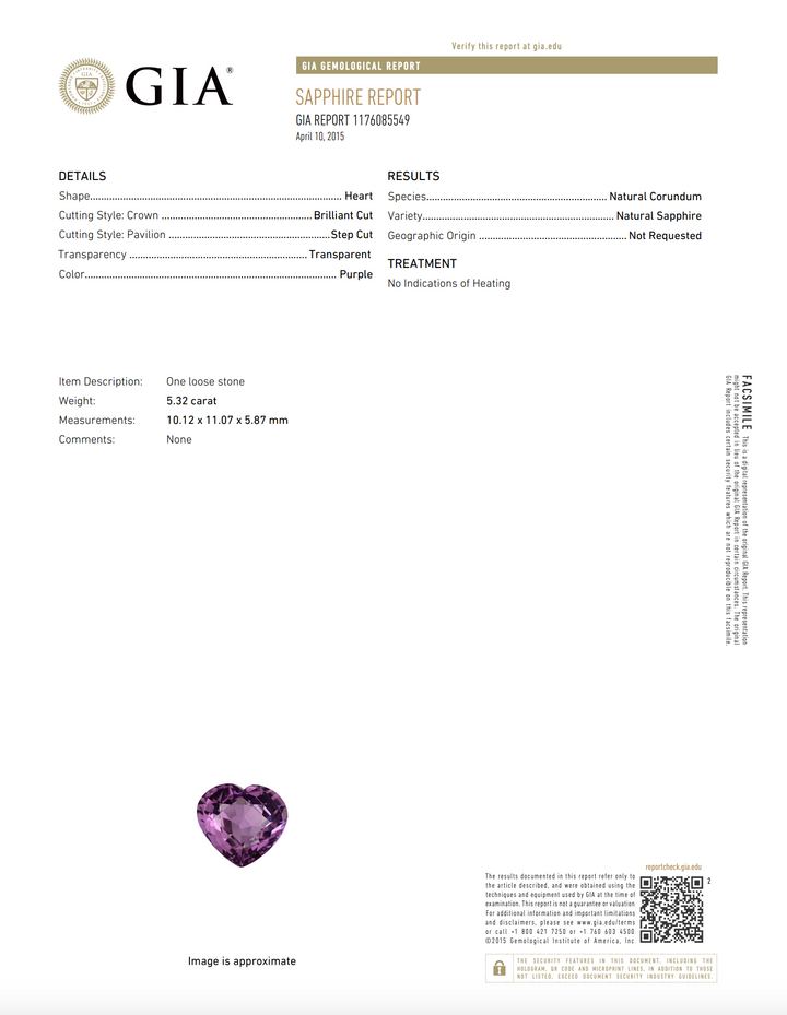 Heart Sapphire Natural Purple Unheated Diamond Ring 14K White Gold