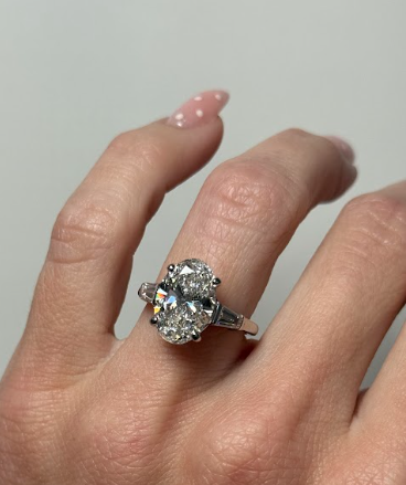 Lab Grown Oval Diamond Three Stone Engagement Ring 4.52CT Platinum