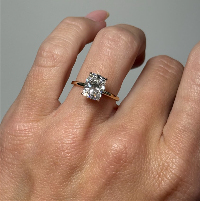Covenant Hidden Halo 2.54CT Elongated Cushion Lab Grown Diamond 14K Two Tone