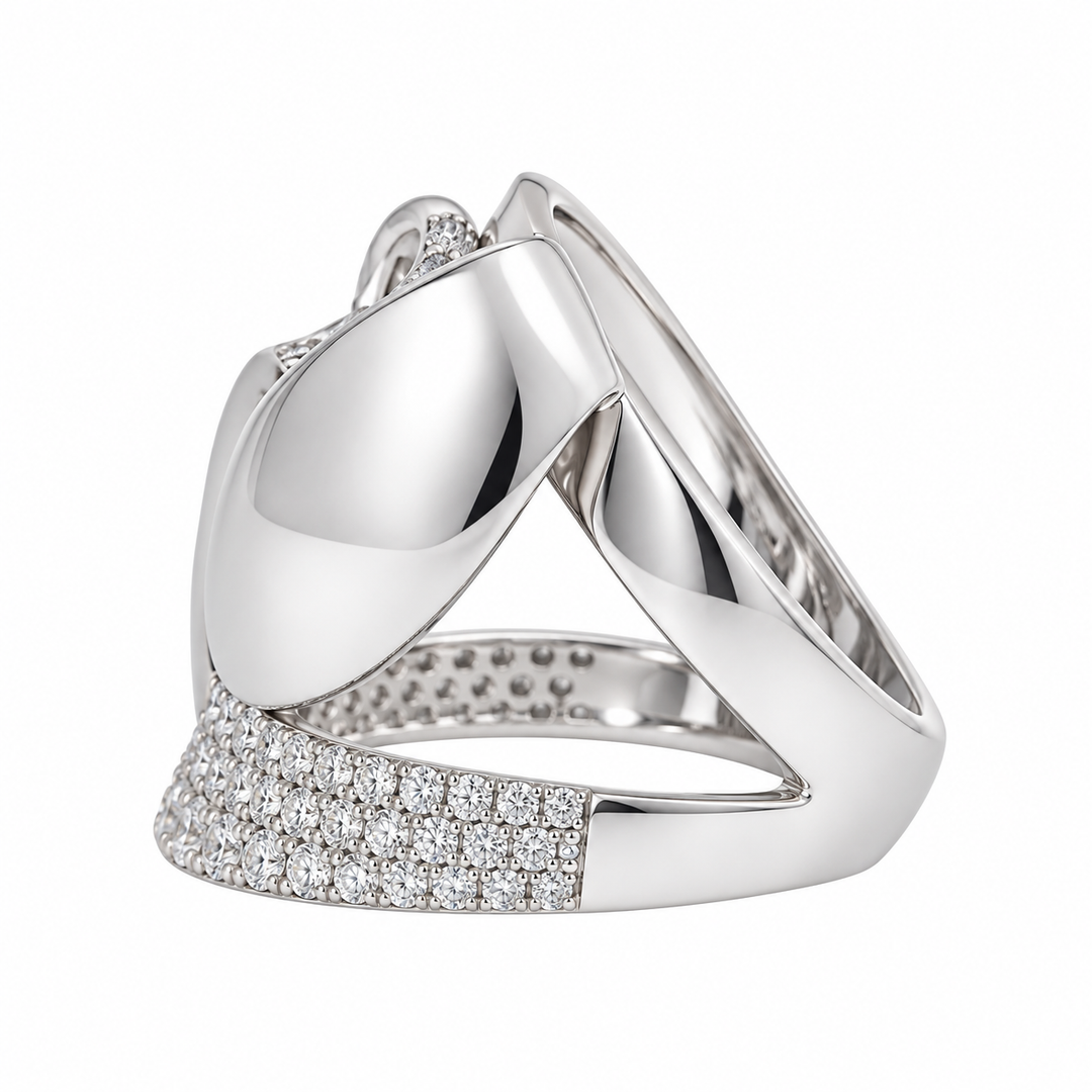 Diamond Statement Swirl Ring 14K White Gold 1.27CTW