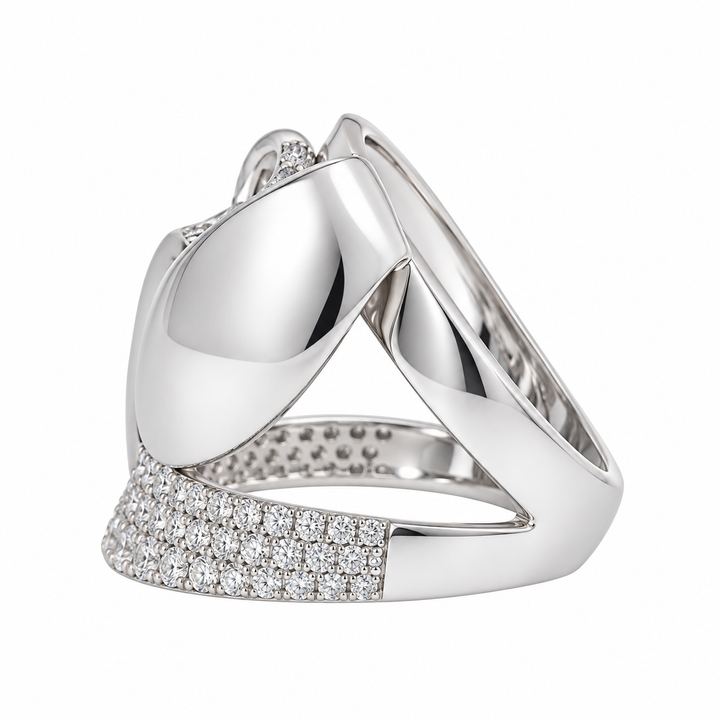 Diamond Statement Swirl Ring 14K White Gold 1.27CTW