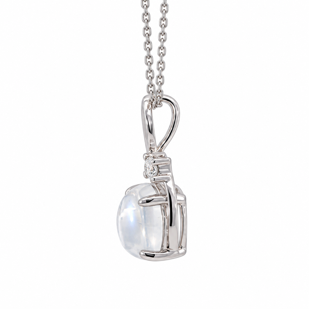 Moonstone Diamond Swirl Pendant 14K White Gold 1.37CT
