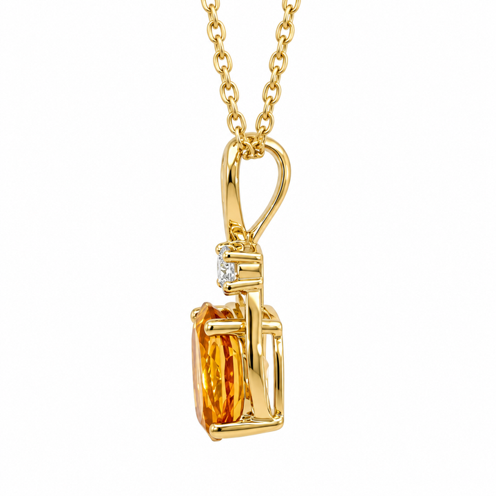 Citrine Diamond Swirl Pendant 14K Yellow Gold 1.07CT