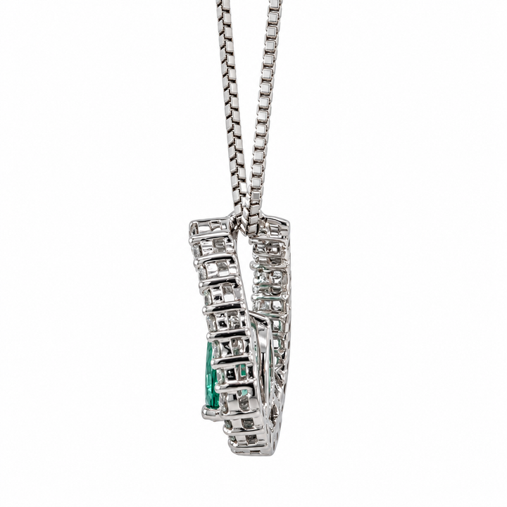 Emerald &amp; Diamond Halo Pendant 0.60CT 14K White Gold