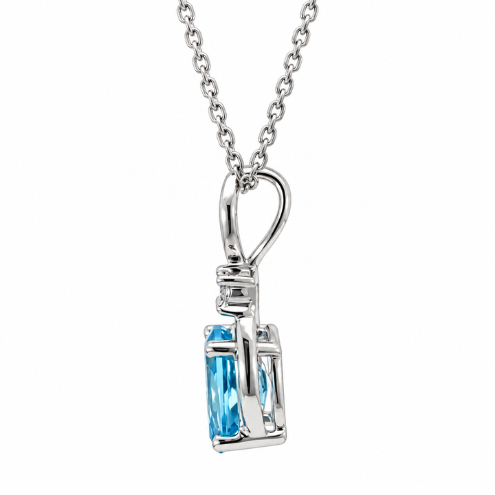 Blue Topaz Diamond Swirl Pendant 14K White Gold .83CT