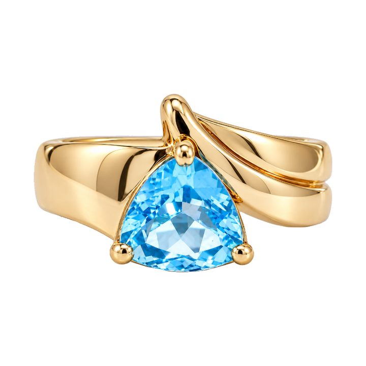 Sky Blue Topaz Bypass Ring 14K Yellow Gold 3.45CT