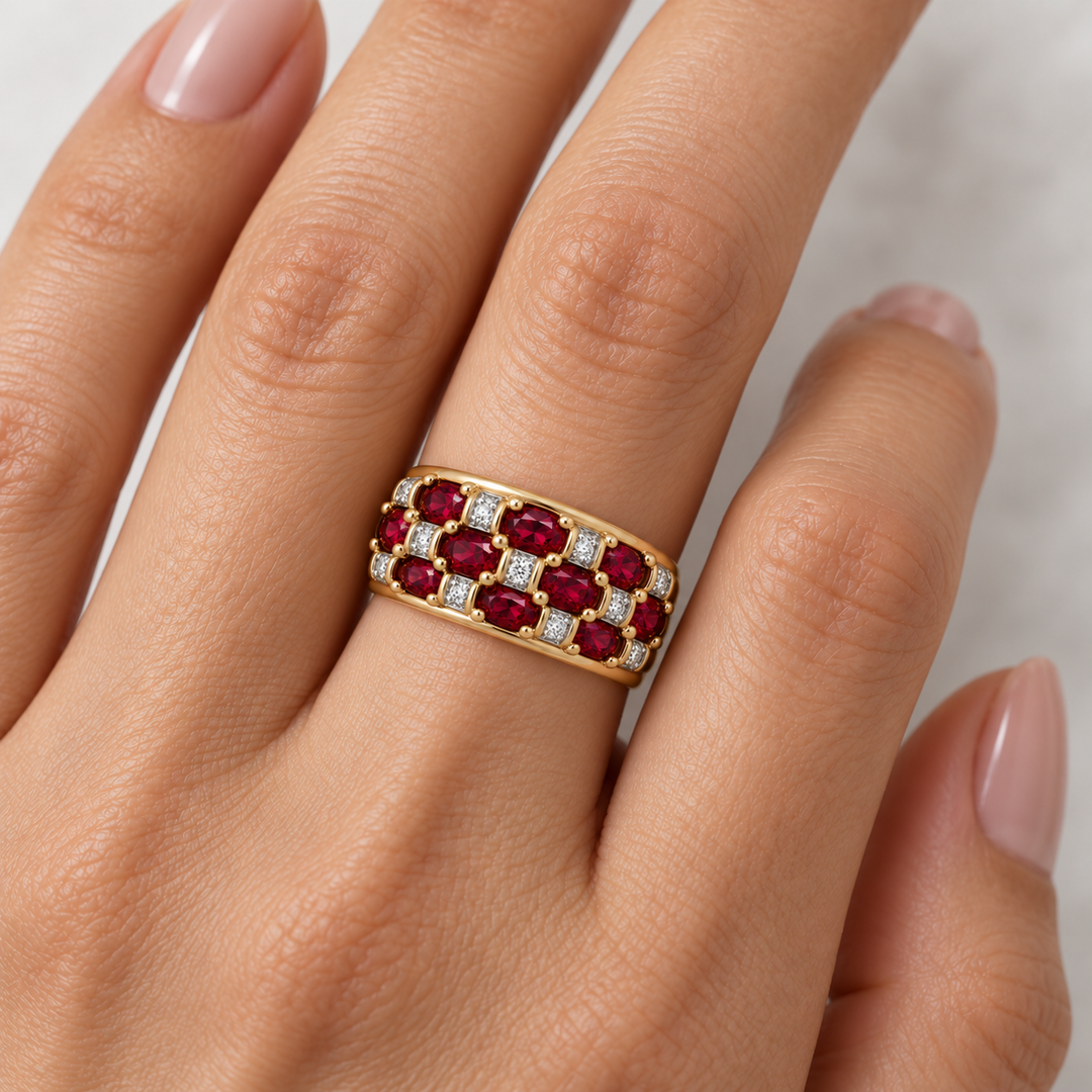Garnet Diamond Cluster Band 2.46CTW 18K Yellow Gold