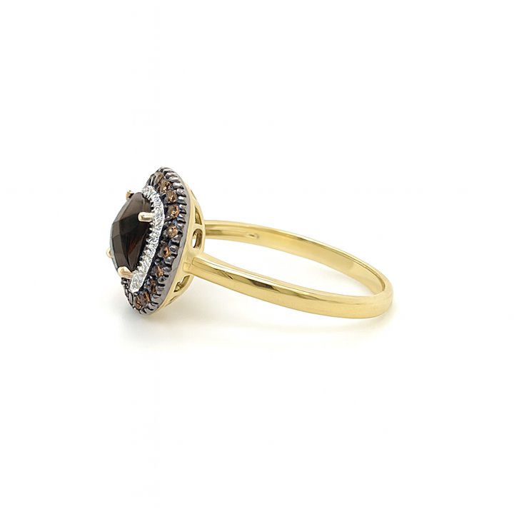 Smokey Quartz Diamond Ring 14K Two Tone 1.43CT