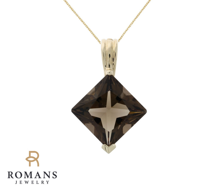 Smoky Quartz Pendant 10K Yellow Gold 13.08CT