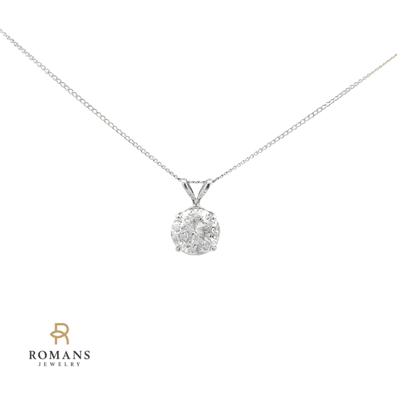 Solitaire Diamond Pendant 14K White Gold 2.94CT