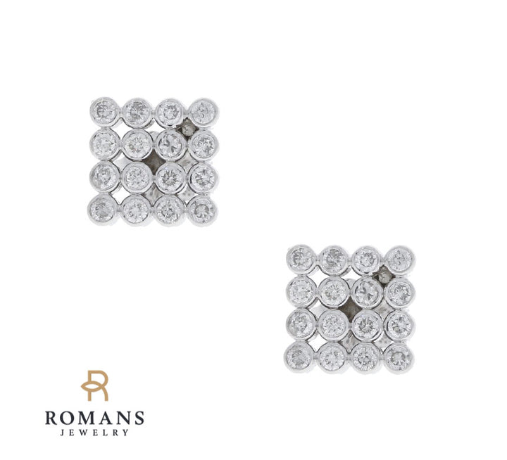 Square Cluster Diamond Earrings 14K White Gold .48CTW