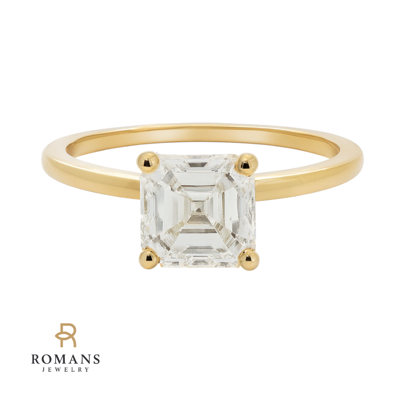 Square Emerald Cut Diamond Engagement Ring 14K Yellow Gold 1.21CT