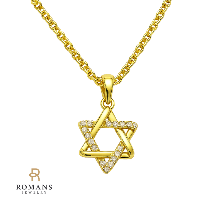 Star of David Diamond Pendant 18K Yellow Gold .07CTW