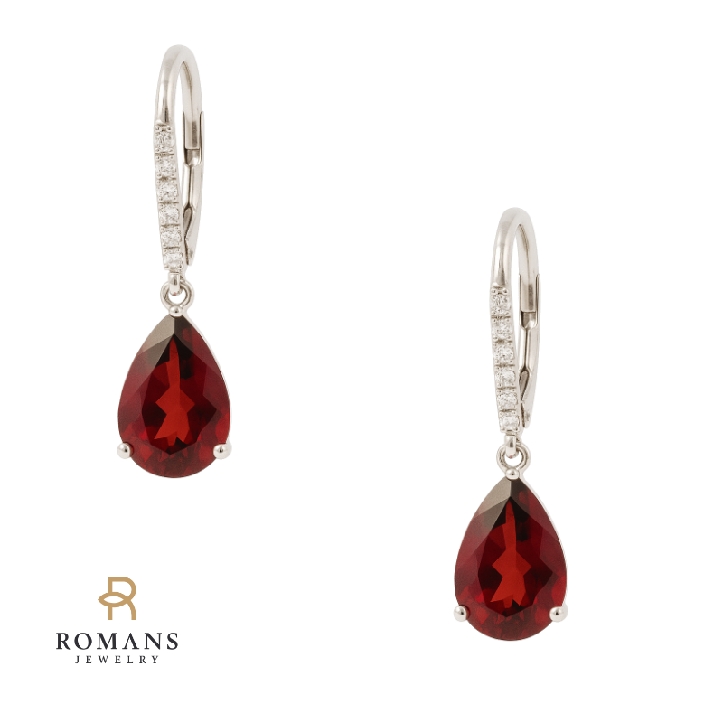 Statement Garnet Diamond Dangle Earrings 14K White Gold 4.61CTW