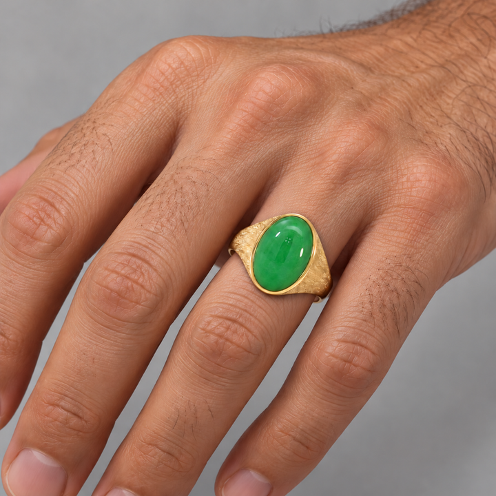 Jade Cabochon Ring 14K Yellow Gold