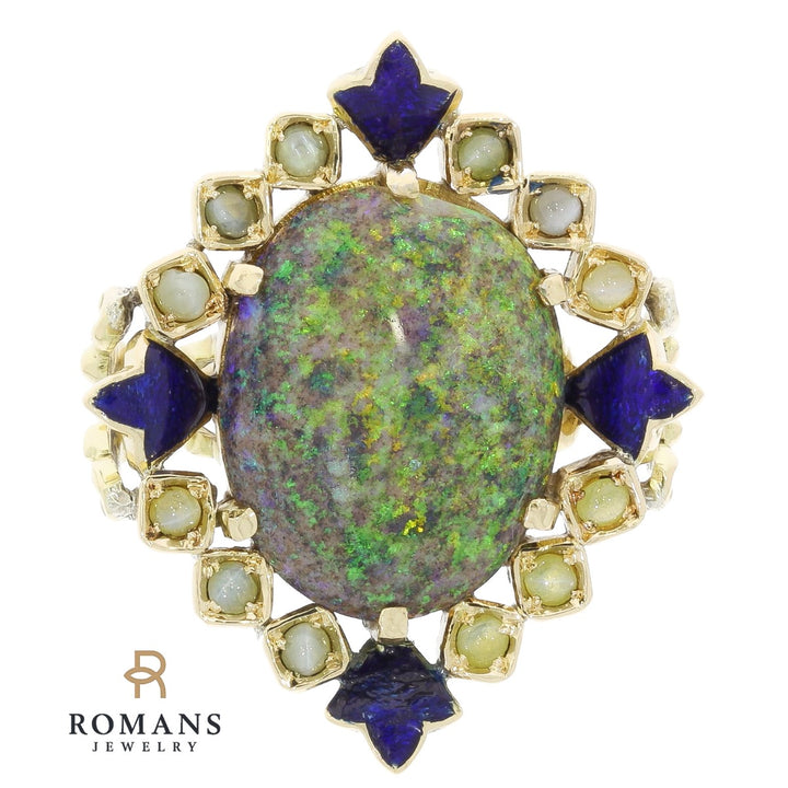 Sugar Black Opal Enamel Ring 14K Yellow Gold