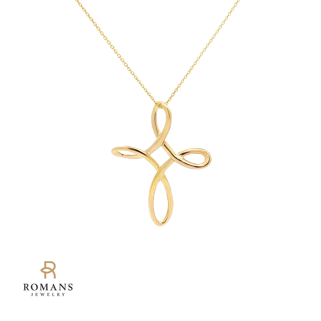 Swirl Cross Pendant 14K Yellow Gold