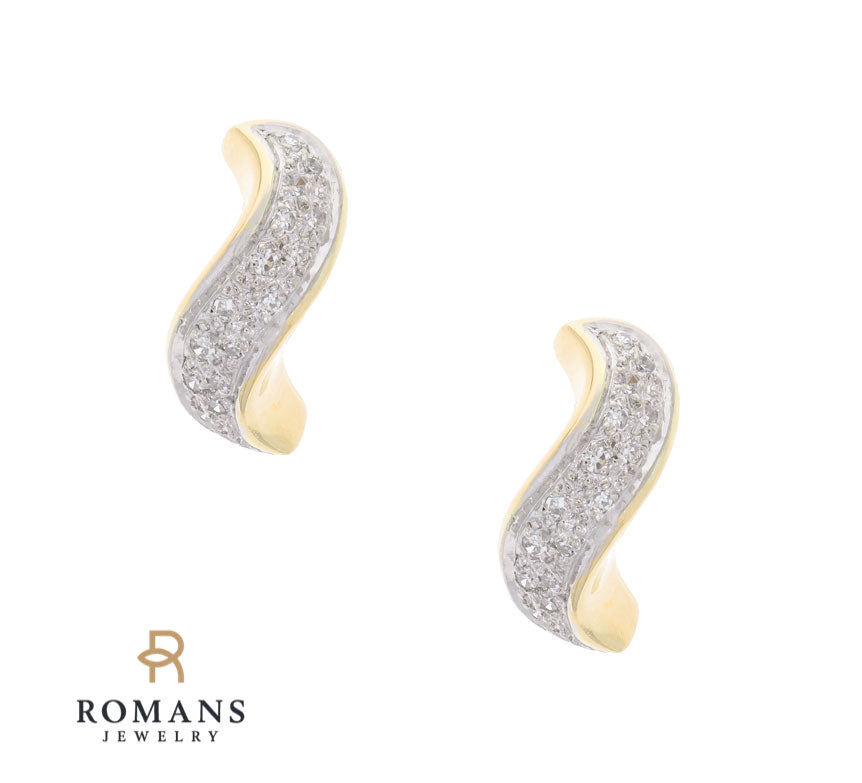 Swirl Shaped Diamond Earrings 14K Two Tone .32CTW