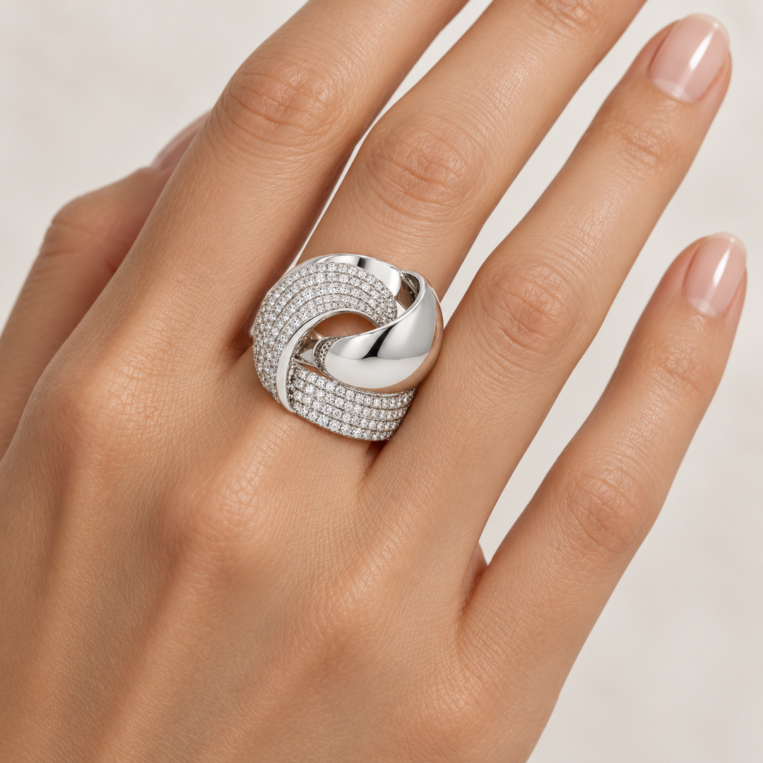 Diamond Statement Swirl Ring 14K White Gold 1.27CTW