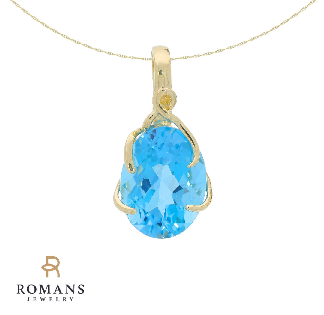 Swiss Blue Topaz Nature Style Pendant 14K Yellow Gold 11CTW
