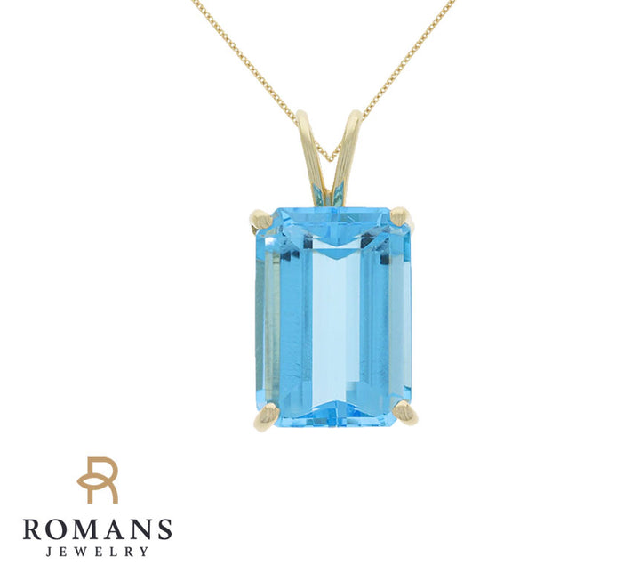 Swiss Blue Topaz Pendant 14K Yellow Gold 14.98CT