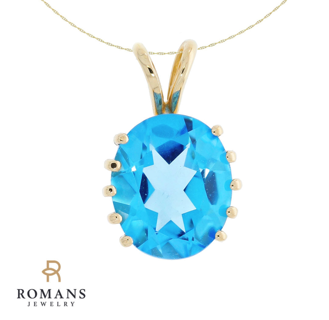 Swiss Blue Topaz Pendant 14K Yellow Gold 5.62CTW