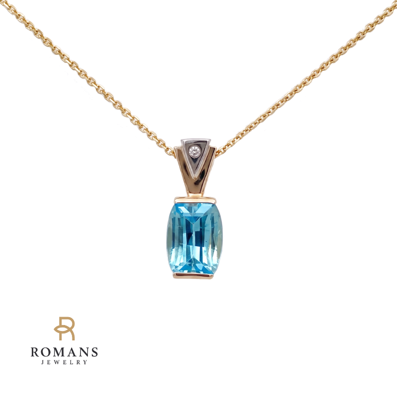 Swiss Blue Topaz Pendant 2.50CT 14K Two Tone