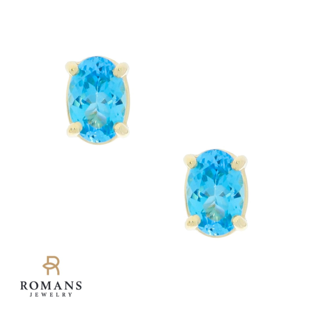 Swiss Blue Topaz Stud Earrings 14K Yellow Gold 1.07CTW