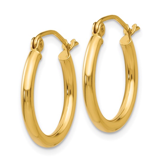 Lightweight Tube Hollow Hoop Earrings 14K Yellow Gold 2x17MM