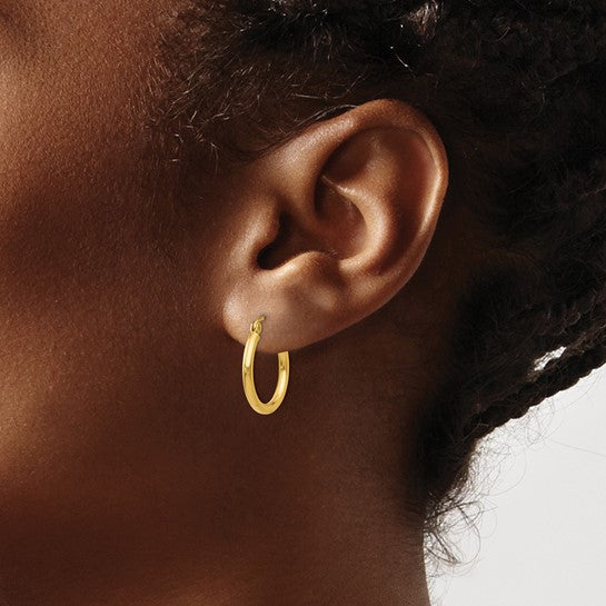 Lightweight Tube Hollow Hoop Earrings 14K Yellow Gold 2x17MM