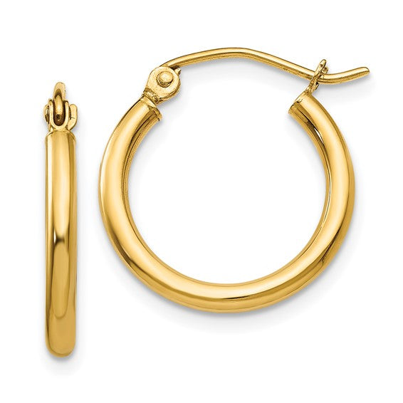 Lightweight Tube Hollow Hoop Earrings 14K Yellow Gold 2x17MM