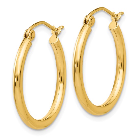 Lightweight Tube Hollow Hoop Earrings 14K Yellow Gold 2x20MM