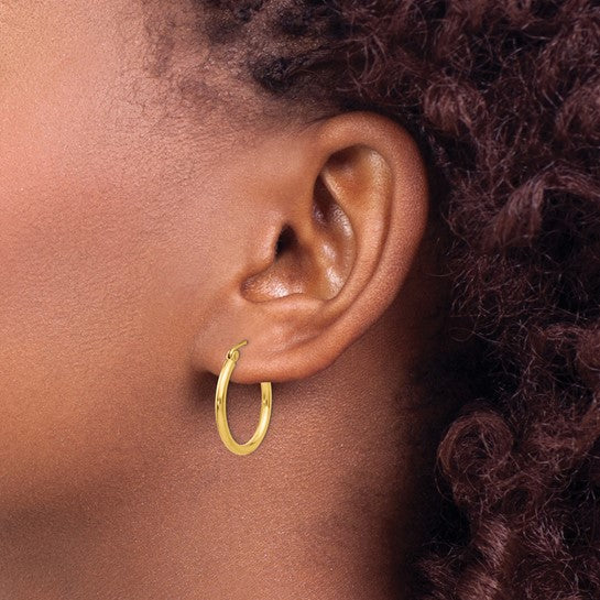 Lightweight Tube Hollow Hoop Earrings 14K Yellow Gold 2x20MM