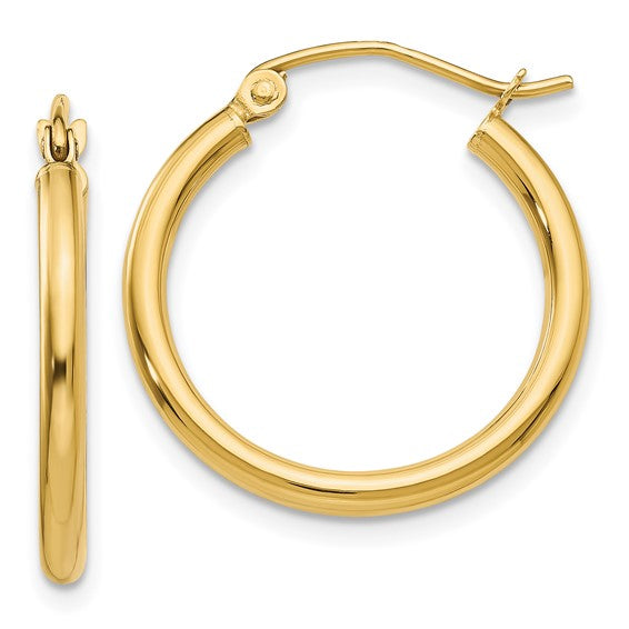 Lightweight Tube Hollow Hoop Earrings 14K Yellow Gold 2x20MM