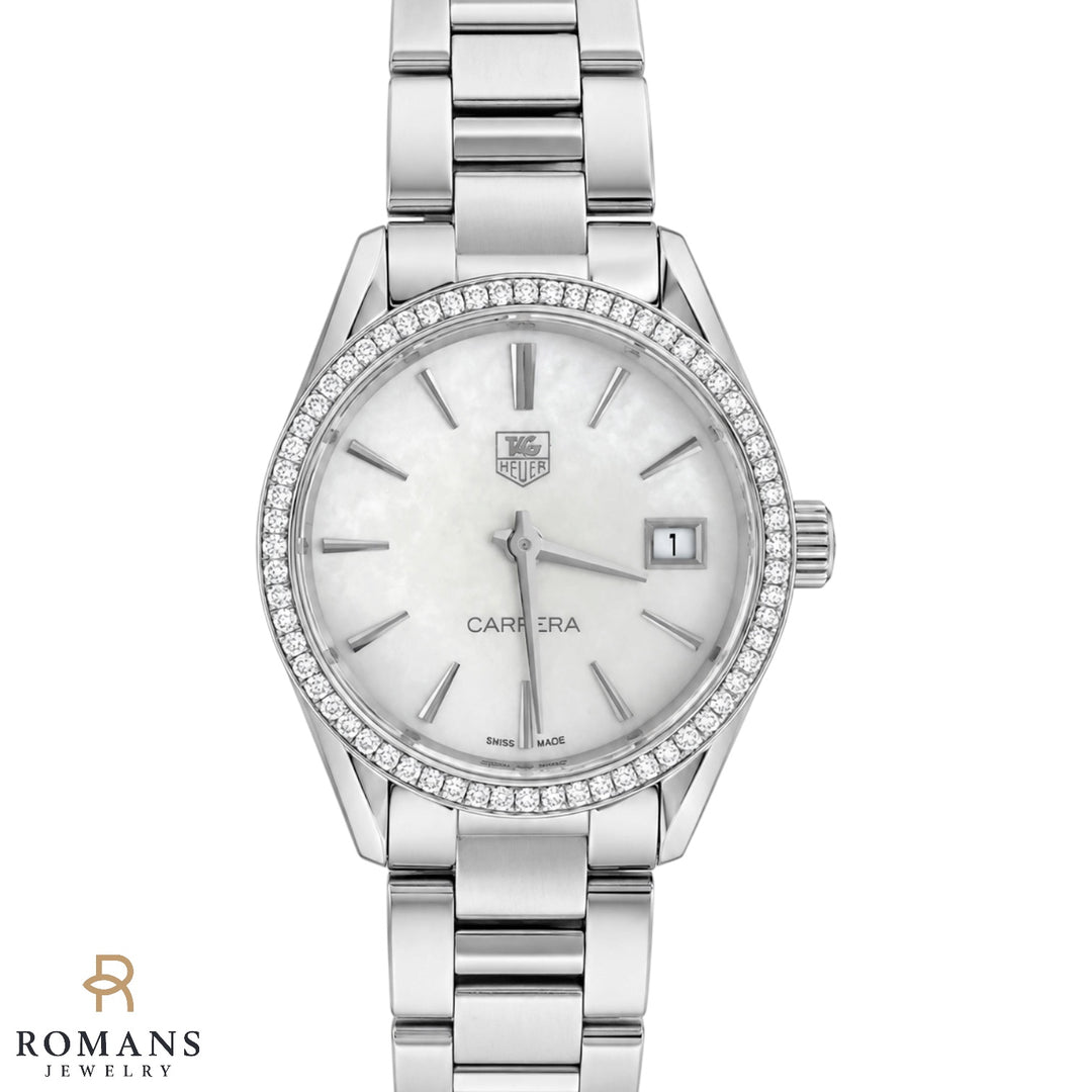 TAG Heuer Carrera Diamond Bezel Mother-of-Pearl Dial Quartz Watch 32mm WAR1315