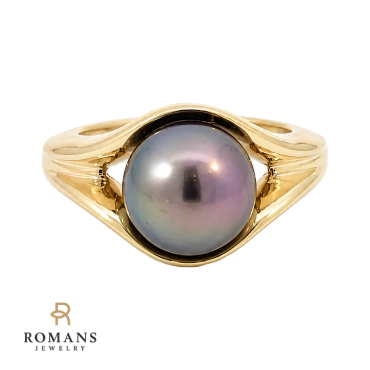 Tahitian Pearl 10MM Split Shank Ring 14K Yellow Gold