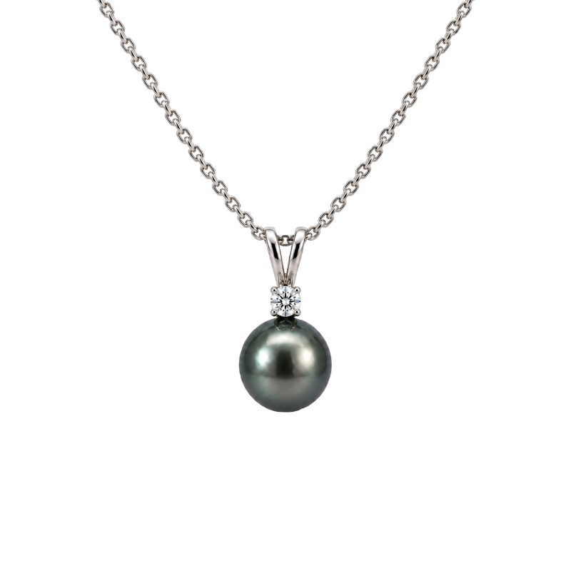 Tahitian Pearl 8MM Diamond Pendant 14K White Gold