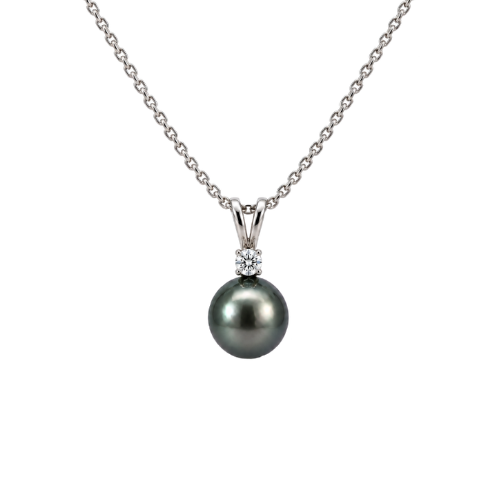Tahitian Pearl 8MM Diamond Pendant 14K White Gold