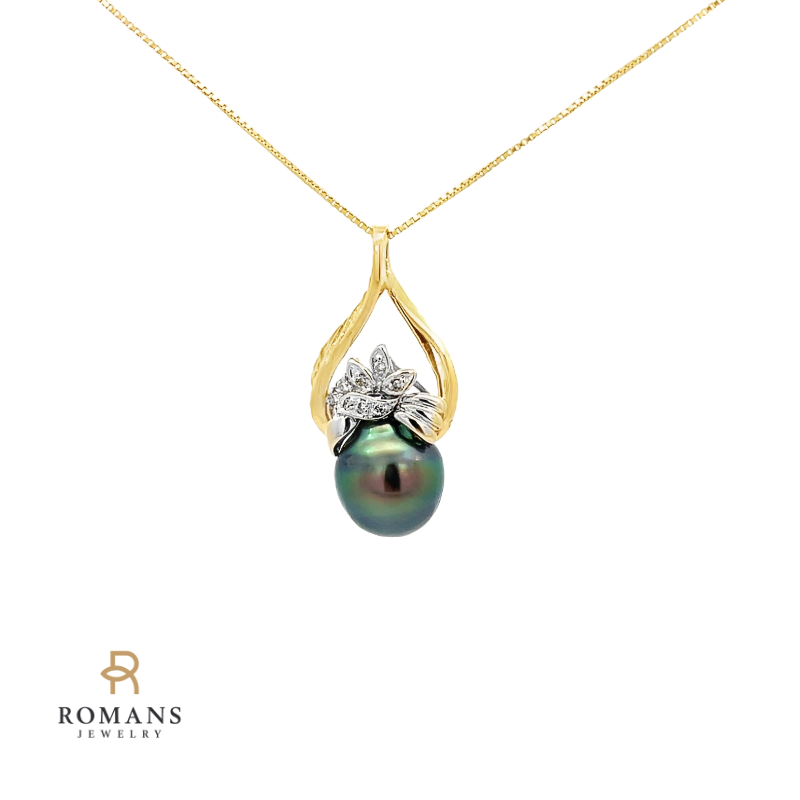 Tahitian Pearl Diamond Pendant 14K Two Tone