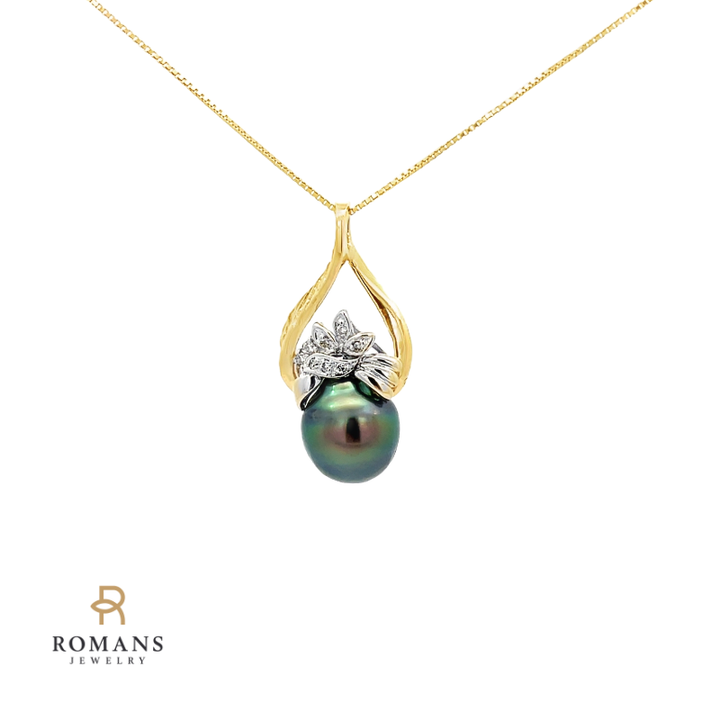 Tahitian Pearl Diamond Pendant 14K Two Tone